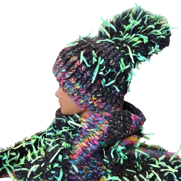 Slouch Bohemian Hat & Scarf Wrap Set Multi-Color Girls Med. Size OOAK - Picture 3 of 8